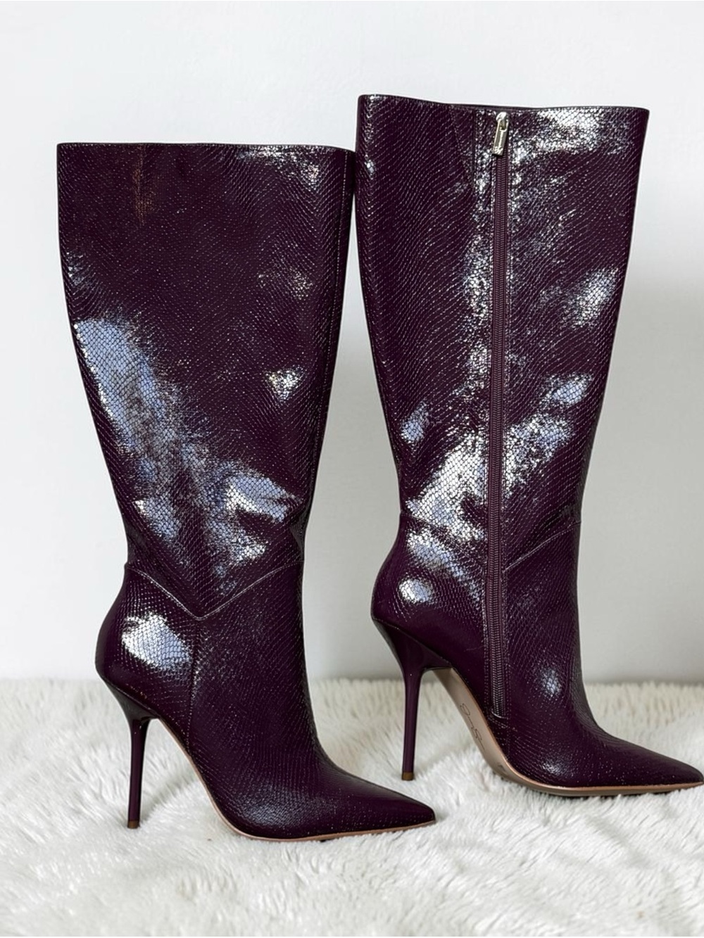 Plum Patent Stiletto Boots NWT